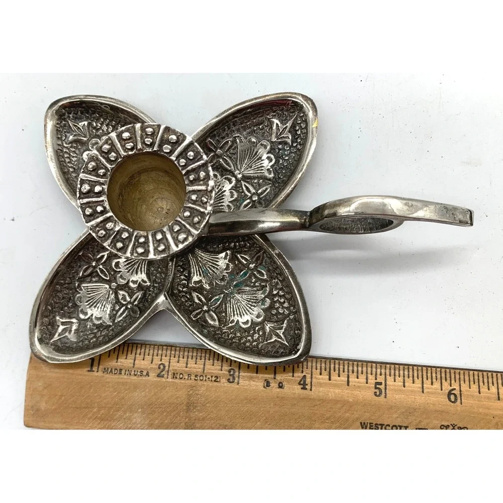 Vintage Silver Flower Chamberstick Candle Holder Pair Hollywood Regency Taper